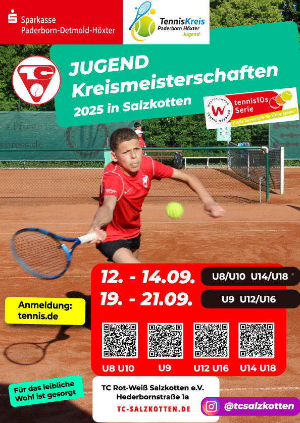 Plakat für die Jugend Kreismeisterschaften 2025 beim TC Rot-Weiß Salzkotten e.V.